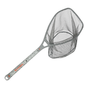 Simms Daymaker Boat Net with a sturdy gray handle and deep black mesh net, designed for efficient catch retrieval and durability in fishing tackle.