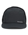 Simms Exstream Cap in black, featuring a structured front panel with Simms logo, designed for outdoor fishing activities with lightweight, durable fabric and moisture-wicking properties.