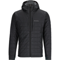 Simms Fall Run Hybrid Hoody - Men's in black with a quilted pattern, full front zipper, attached hood, and zippered hand pockets designed for fishing and outdoor activities.