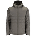 Simms Fall Run Insulated Hoody - Men's in olive green, lightweight quilted design with full front zipper and attached hood for warmth and comfort during fishing and outdoor activities.