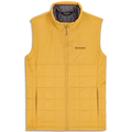 Simms Fall Run Insulated Vest - Men's in mustard yellow with a quilted pattern, front zipper closure, high collar, and two side pockets, designed for outdoor and fishing activities.