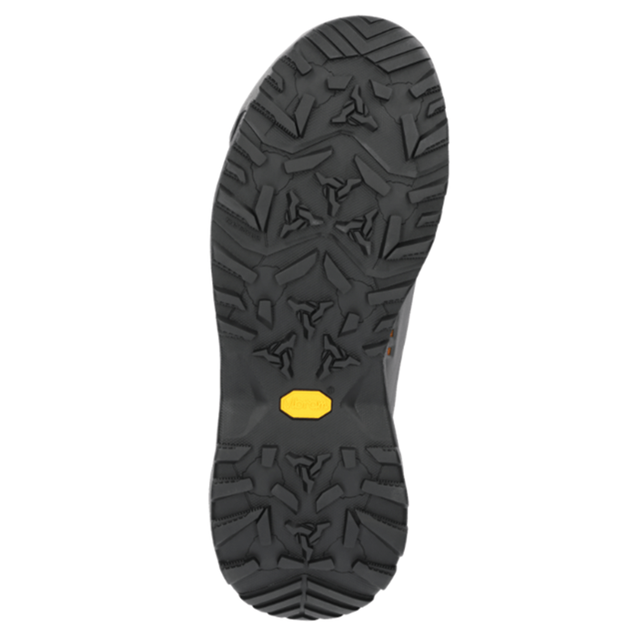 Sole of Simms Flyweight Wading Boot - Vibram Sole showing black durable rubber with deep multi-directional tread pattern for enhanced grip and traction on slippery surfaces.