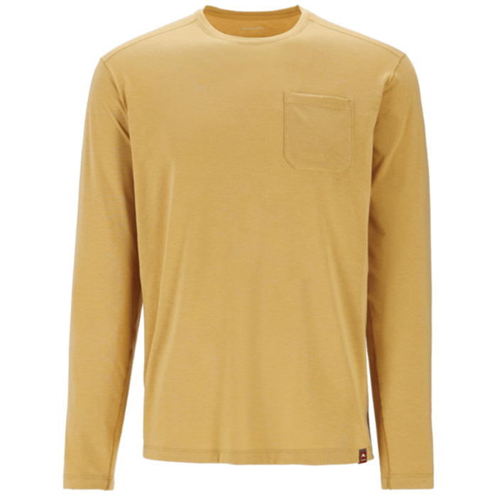 Simms Glades Crewneck - Men's in a light tan color, featuring long sleeves, a chest pocket, and a crew neckline, designed for comfortable outdoor wear.