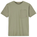 Simms Harbor Pocket T-Shirt - Men's in olive green with a crew neckline, short sleeves, and a small chest pocket featuring a subtle tag detail, designed for outdoor fishing activities.