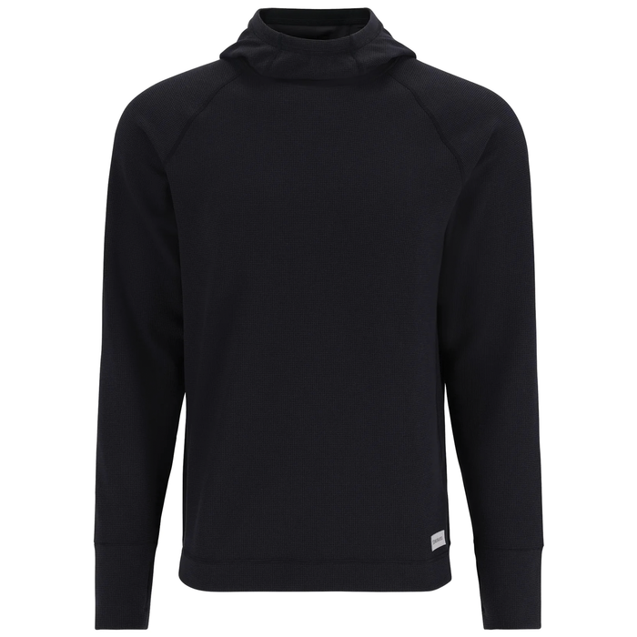 Simms Highline Hoody - Men's in black, featuring a lightweight, breathable fabric with long sleeves and a comfortable hood, designed for outdoor fishing activities.