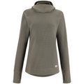 Simms Highline Hoody - Women's in muted olive green with long sleeves, thumb holes, and a relaxed fit, designed for outdoor fishing activities and layering.