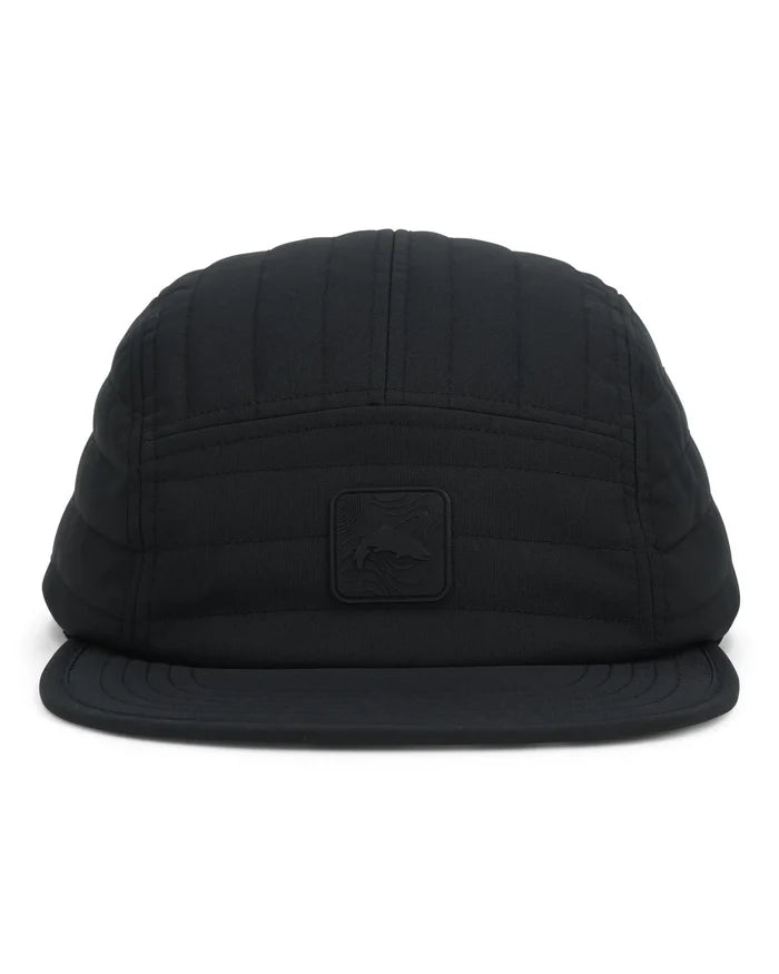 Simms Insulated Ballcap in black with a quilted design, featuring a structured front panel and flat brim, ideal for cold weather fishing trips or outdoor activities.