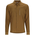 Simms Intruder BiComp Shirt - Men's in brown, featuring a button-up front, zippered chest pocket, long sleeves, and a collar, designed for fishing comfort and durability.