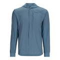 Simms Intruder Hoody - Men's, lightweight long-sleeve blue fishing shirt with a button front, chest pocket, and attached hood designed for outdoor fishing activities.