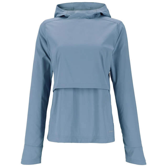 Simms Latitude Hoody - Women's, lightweight long-sleeve fishing hoody in muted blue with hood, designed for sun protection and comfort during outdoor fishing activities.