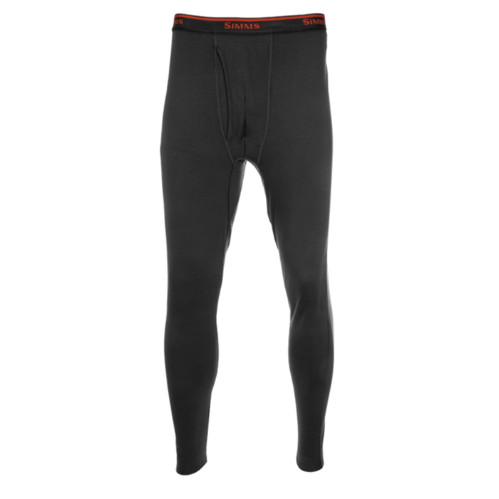 Simms Lightweight Baselayer Bottom - Men's in dark gray, designed for comfort and warmth with a flexible waistband and close-fitting construction ideal for layering during fishing activities.
