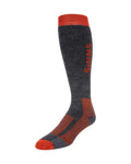 Simms Merino OTC Socks - Men's, midweight knee-high sock in dark gray with orange accents, designed for comfort and durability during fishing and outdoor activities.