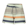 Simms Seamount Shorts - Women's featuring a drawstring waist and horizontal stripes in beige, cream, orange, and navy for comfortable, stylish fishing tackle apparel.