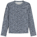 Simms Solar Tech Crew Neck - Kid's long sleeve shirt with blue and gray camouflage pattern, designed for sun protection and comfort in fishing and outdoor activities.