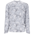 Simms SolarFlex Crewneck Shirt - Men's (2025) in a gray and white camo pattern with long sleeves, designed for outdoor fishing comfort and sun protection.