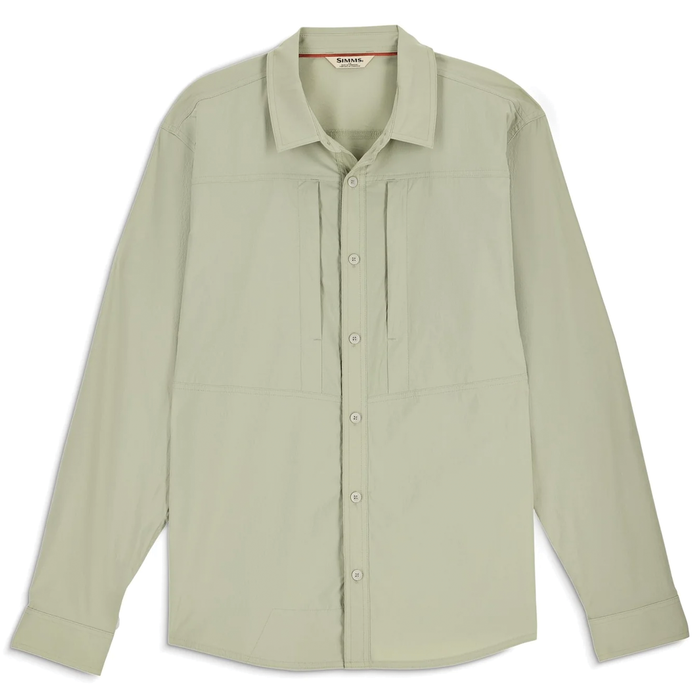 Simms Stone Cold LS Shirt - Men's in light neutral color, long-sleeve lightweight fishing shirt with button front and breathable fabric designed for outdoor fishing comfort and protection.