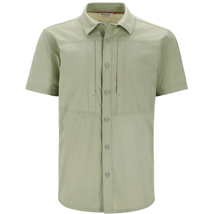 Simms Stone Cold SS Shirt - Men's in light olive, short-sleeve fishing shirt with button front and collar, designed for comfort and durability during outdoor fishing activities.