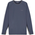 Simms Strata 200 LS Baselayer Crew - Men's features a long-sleeve, dark blue moisture-wicking fabric designed for layering during fishing activities.