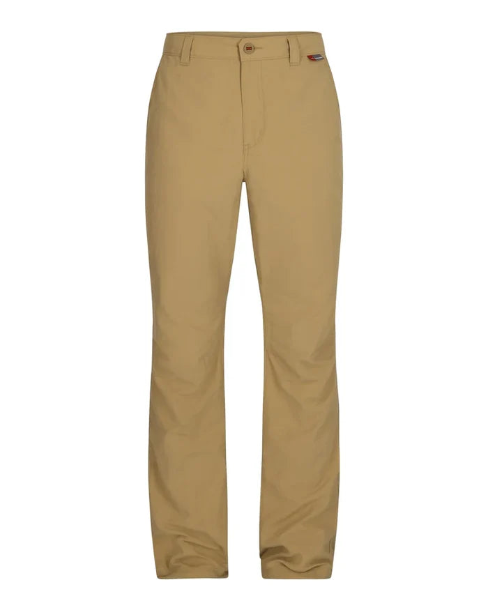 Simms Superlight Pants (Previous Model) in tan color, lightweight and durable fishing pants with belt loops and a button closure designed for comfort and mobility during fishing activities.