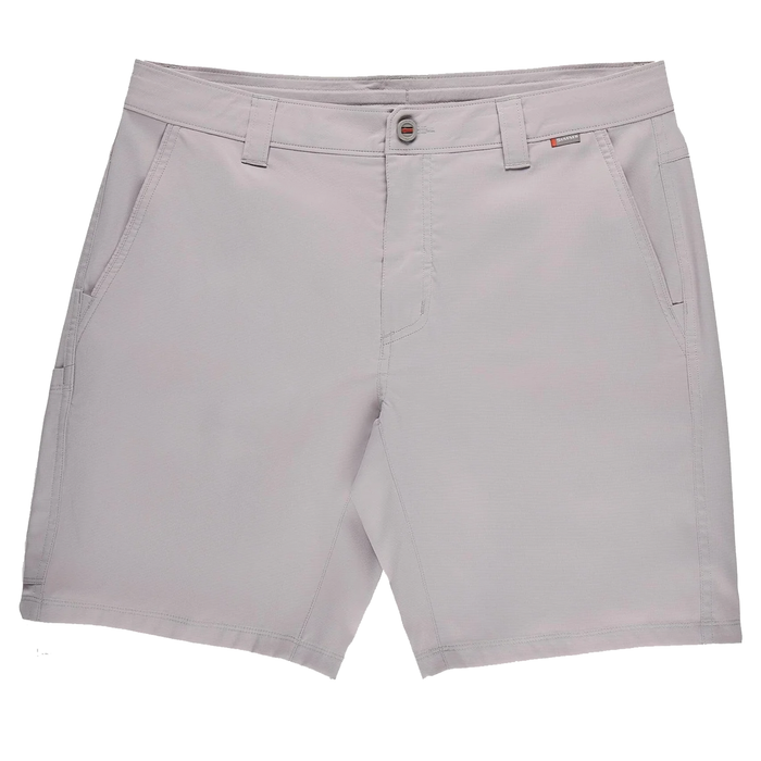 Simms Superlight Short - Men's in light gray, designed with belt loops, front and side pockets, and a button closure, ideal for comfortable outdoor fishing activities.