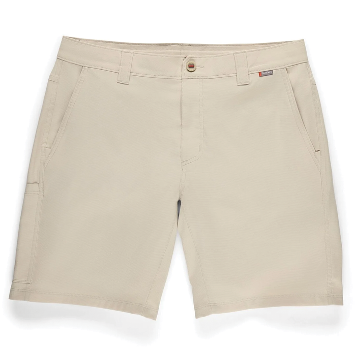 Simms Superlight Short - Men's in light beige, designed with belt loops, front pockets, and a button closure, ideal for fishing and outdoor activities.