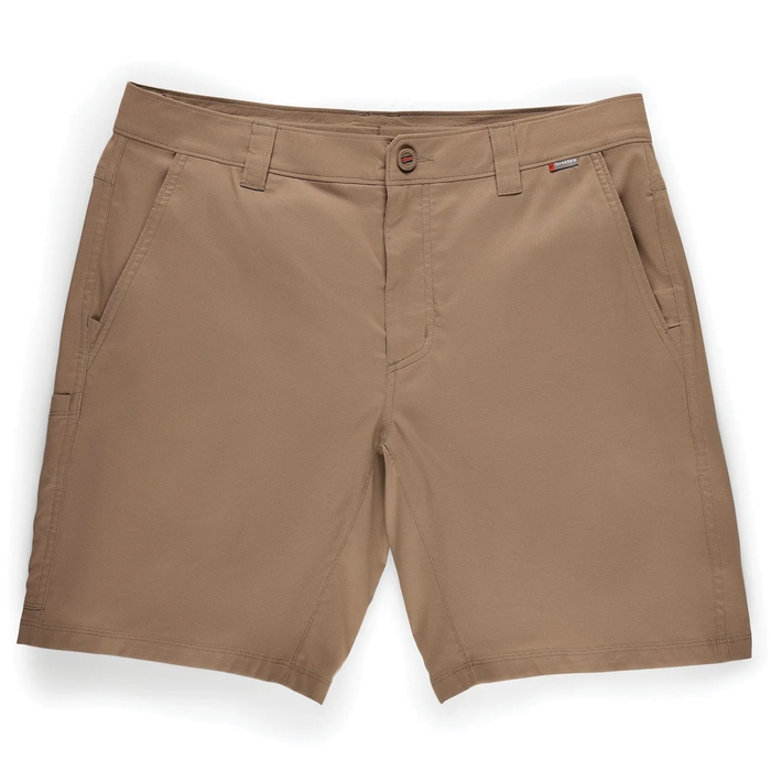 Simms Superlight Short - Men's in tan color featuring a lightweight, quick-dry fabric with belt loops, front pockets, and a button closure designed for comfortable outdoor and fishing activities.