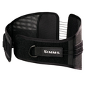 Simms Wading Belts in black mesh and fabric with adjustable Velcro straps and a metal D-ring, designed for comfort and support during fishing activities.