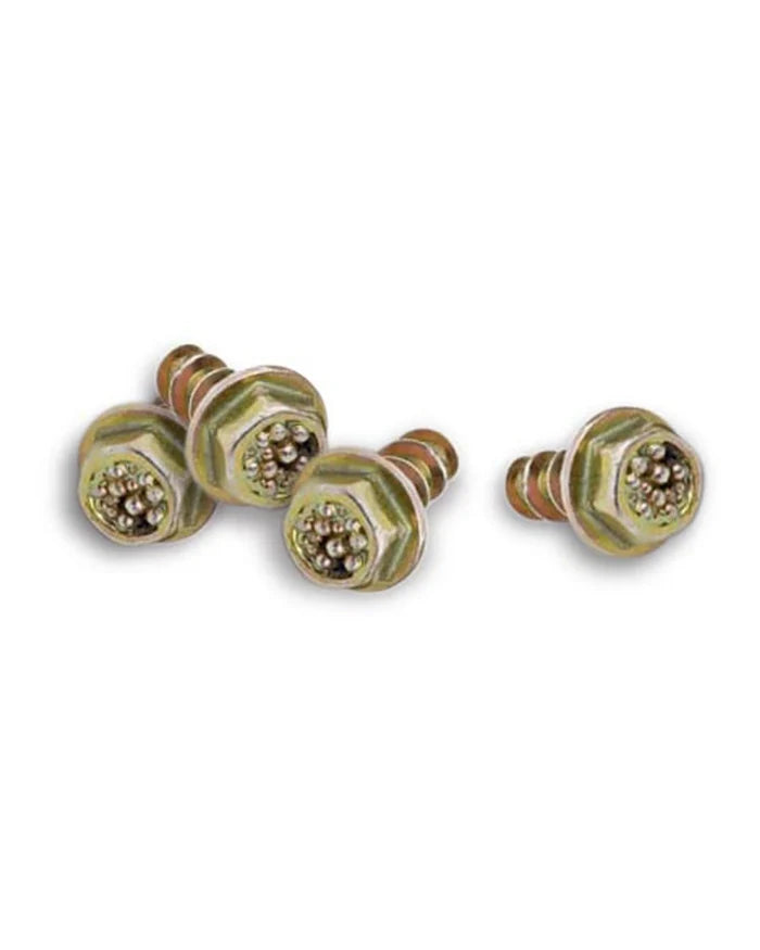 Set of four small metal Simms Wading Boot Cleats with threaded ends and round studded heads designed for enhanced grip on fishing boots.
