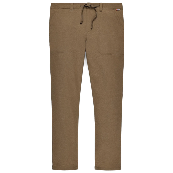 Simms Wanaka Pants - Men's in brown, featuring a relaxed fit with a drawstring waist, belt loops, and front patch pockets, designed for comfort and durability during fishing activities.