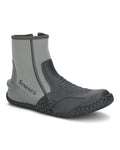 Simms Zip Bootie in gray and black neoprene with textured rubber sole and reinforced toe, designed for fishing tackle use and water protection.