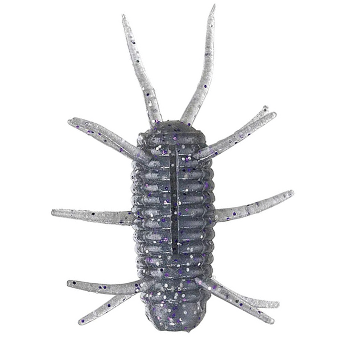 Smith Sink Spider fishing lure designed with a segmented dark body and multiple flexible appendages with purple glitter for attracting fish.