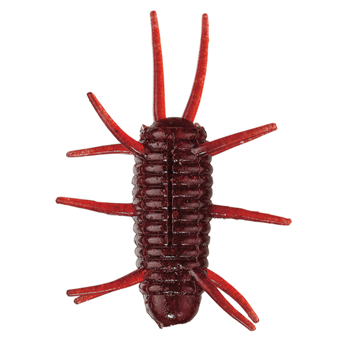 Smith Sink Spider fishing lure in dark red with segmented body and multiple protruding legs designed for attracting musky and other freshwater fish.