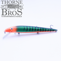 Smithwick Perfect 10 Rogue - Custom Painted Colors fishing lure with detailed green and orange body, black vertical stripe pattern, and multiple treble hooks designed for musky fishing.