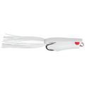 Spro Bronzeye Pop'R 40 fishing lure in white with a red accent, featuring a hollow top design, hooked metal point, and flexible skirt strands for musky fishing tackle.
