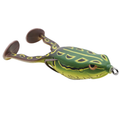 Spro Flappin Frog-65 fishing lure designed to mimic a frog with green and brown coloring, lifelike eyes, and flexible legs for realistic movement in water.