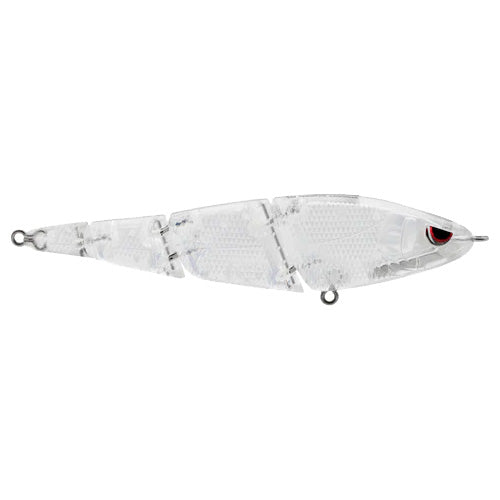 SPRO Sashimmy Swimmer 105 multi-jointed clear fishing lure with red and black eye detail designed for realistic swimming action in fishing tackle collections.