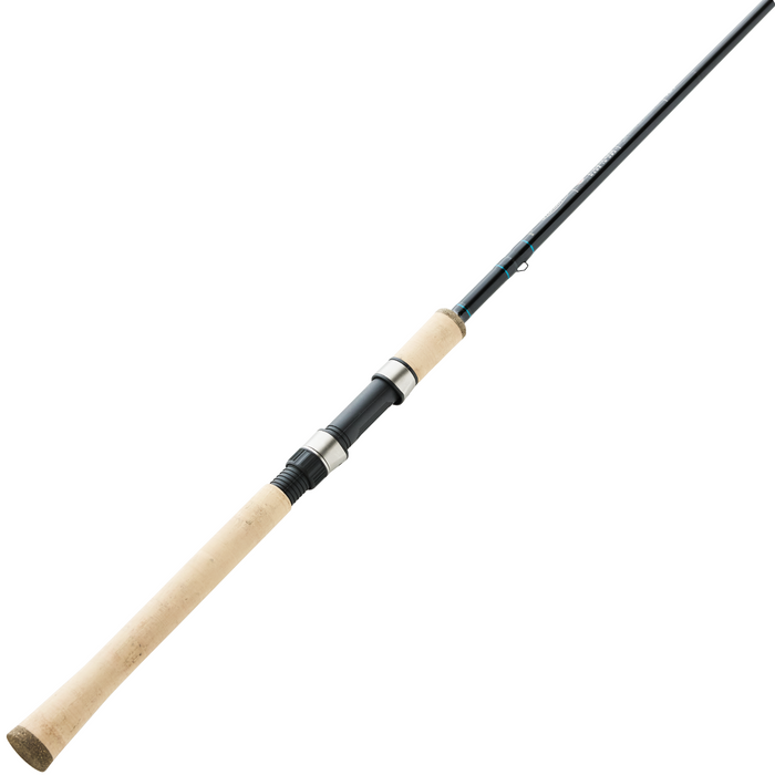 St. Croix Premier - Spinning (New 2026) fishing rod with a sleek black blank and light cork handle, designed for precision and durability in fishing tackle.