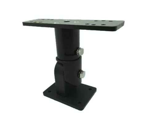 Stabil-Mount Elite 6" Black Electronics Mount SME6B featuring a durable black metal construction with adjustable height and secure bolt fastenings for mounting marine electronics.