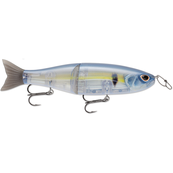 Storm Arashi Glide 19 segmented fishing lure with realistic fish design, jointed body for lifelike swimming action, and two treble hooks for effective catch.
