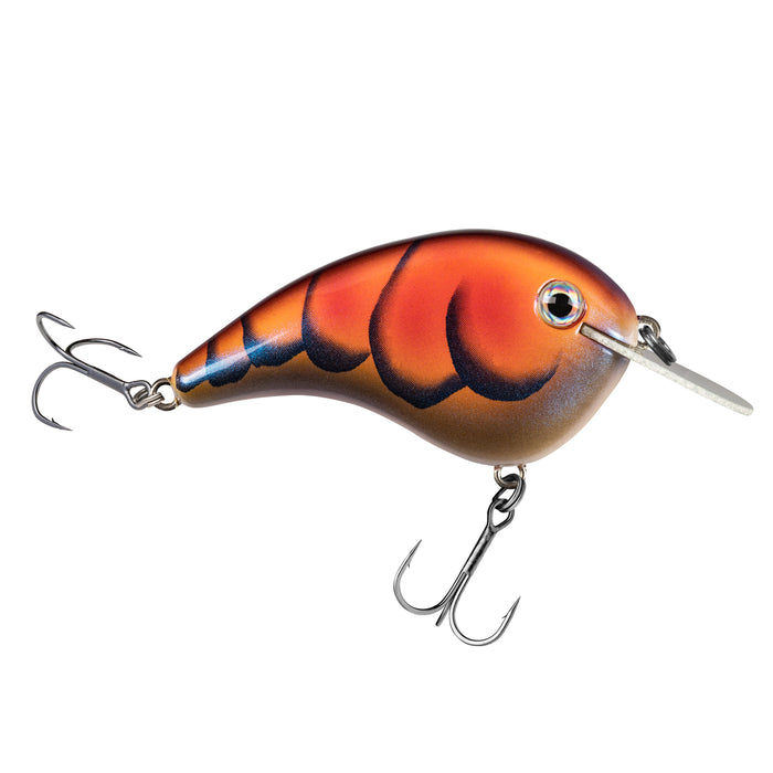 Strike King Chick Magnet Jr. Flat Sided Crankbait in orange and black pattern with two treble hooks and a clear diving lip designed for fishing tackle enthusiasts.