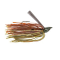 Strike King Denny Brauer Baby Structure Jig fishing lure with a green pumpkin and orange skirt, designed for effective fishing tackle use in musky and other freshwater fishing.
