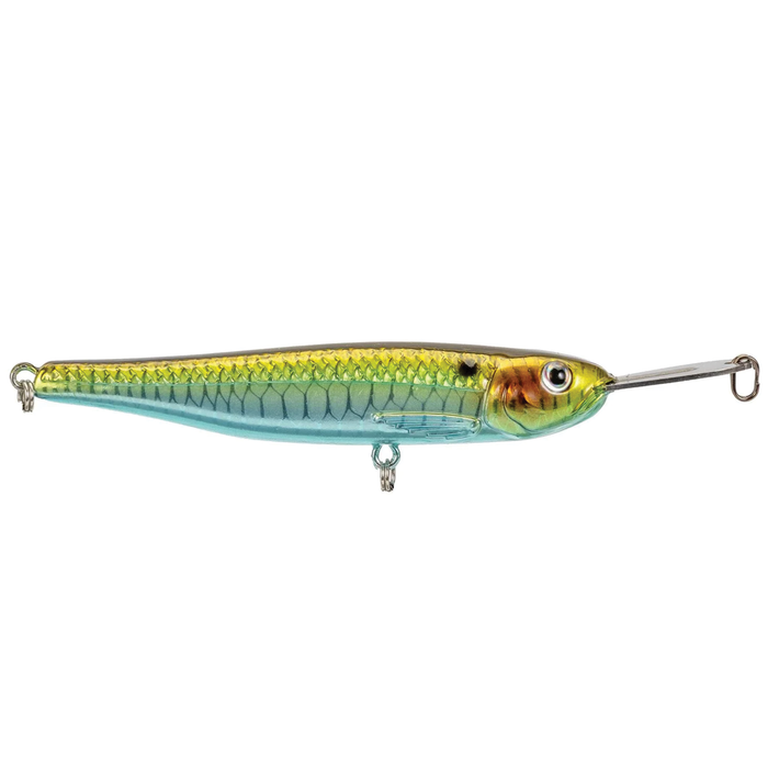Strike King Evader fishing lure in green and blue hues with realistic scale texture, designed for effective fishing tackle use in freshwater environments.