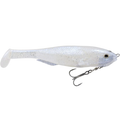 Strike King Final Copy Swimbait fishing lure in translucent white with glitter accents, featuring a soft body and sharp treble hook for effective fishing tackle use.