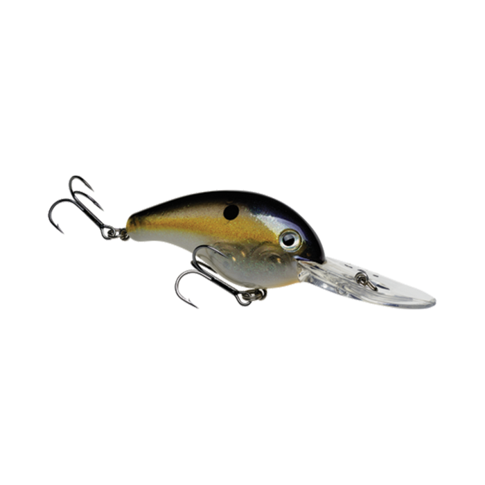 Strike King HC5XD (Standard) fishing lure featuring a compact body with dual treble hooks, a black and gold color pattern, and a clear diving lip for effective fishing tackle use.