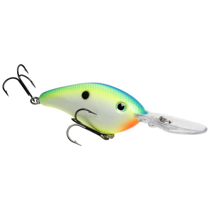 Strike King HC6XDHK (Hard Knock) fishing lure in citrus shad colors with a blue back, yellow-green sides, black eye spot, and two treble hooks designed for freshwater fishing.