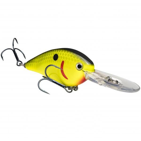 Strike King KVD 1.5 Flatside Crankbait fishing lure in yellow and black with detailed scale pattern and dual treble hooks, designed for fishing tackle enthusiasts.