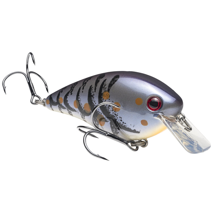 Strike King KVD 2.5 Squarebill Crankbait in blue craw color, featuring a compact body with multiple sharp treble hooks, designed for effective fishing lure action.