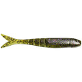Strike King KVD Perfect Plastics Blade Minnow soft plastic fishing lure with segmented body and paddle tail in natural green and purple hues, designed for effective fishing tackle use.