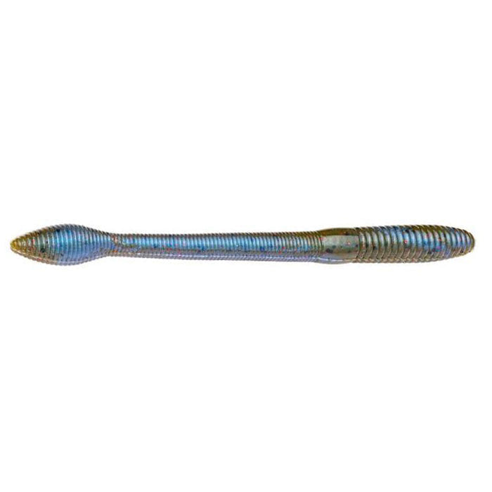Strike King KVD Perfect Plastics Fat Baby Finesse Worm fishing lure in blue-gray with ribbed body and tapered tail designed for finesse fishing techniques.