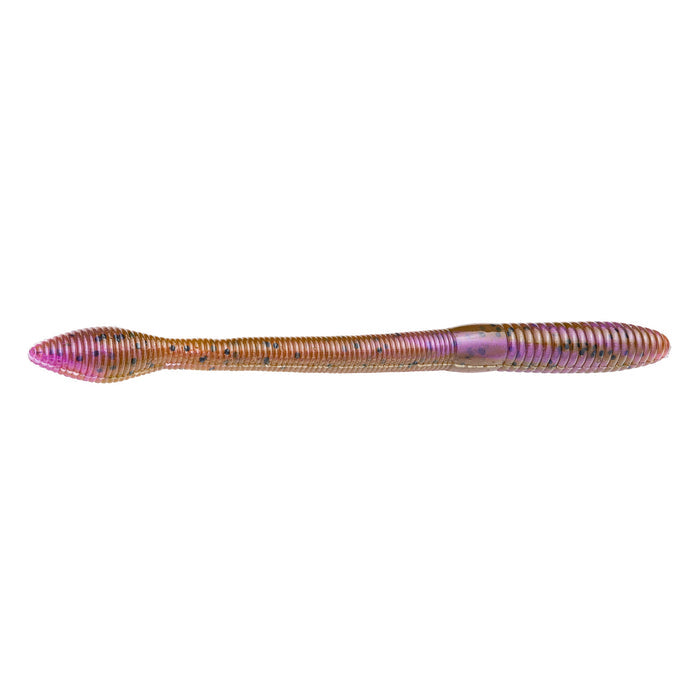 Strike King KVD Perfect Plastics Fat Baby Finesse Worm in a ribbed, flexible design with purple and brown coloration, ideal for finesse fishing tackle.